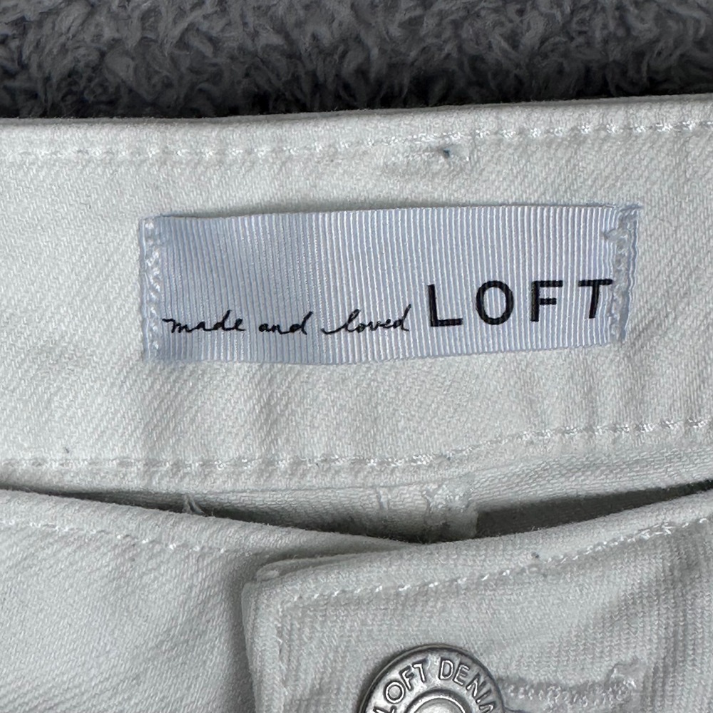 LOFT The Girlfriend Jeans‎ Womens 2 White Cotton Blend Straight Leg Mid Rise - Picture 2 of 8
